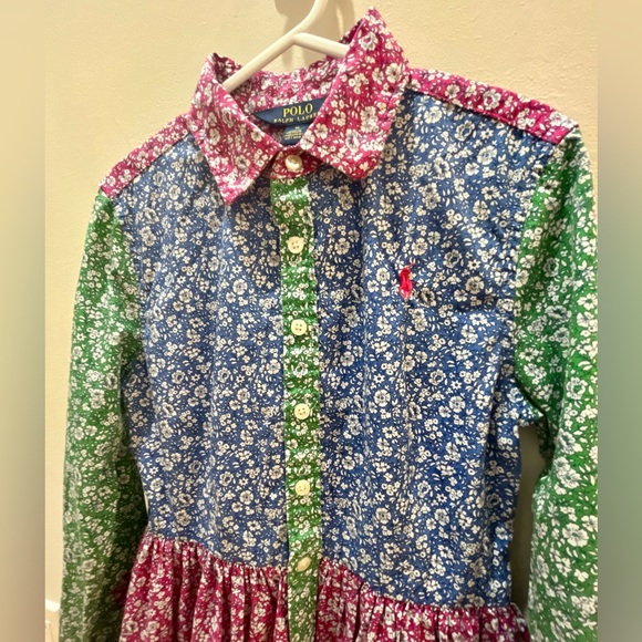 Polo by Ralph Lauren Floral Cotton Shirtdress Buttoned Placket Girls Size 10 - Picture 8 of 9